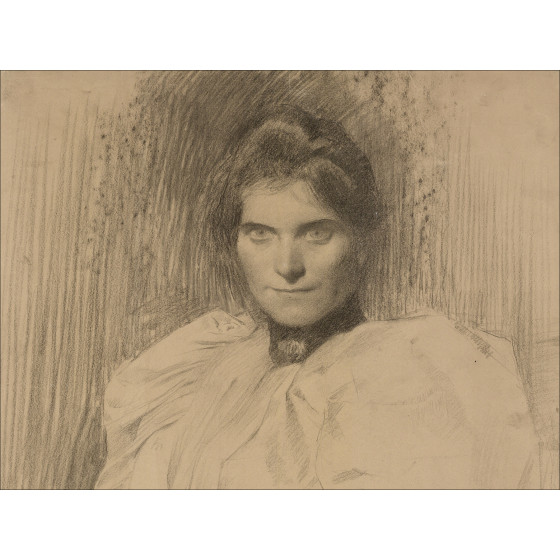 Henri-Paul Royer Portret van een vrouw, originele tekening gedateerd 1894