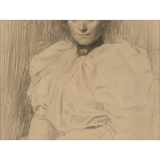 Henri-Paul Royer Portret van een vrouw, originele tekening gedateerd 1894