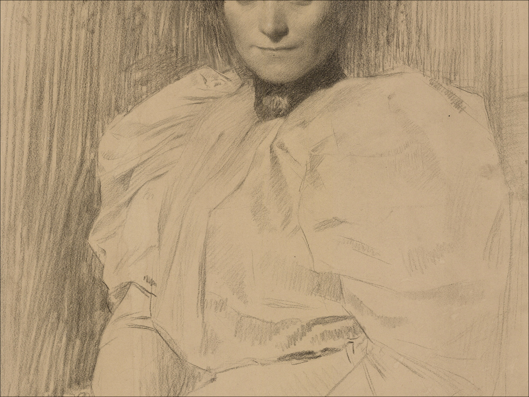 Henri-Paul Royer Portret van een vrouw, originele tekening gedateerd 1894