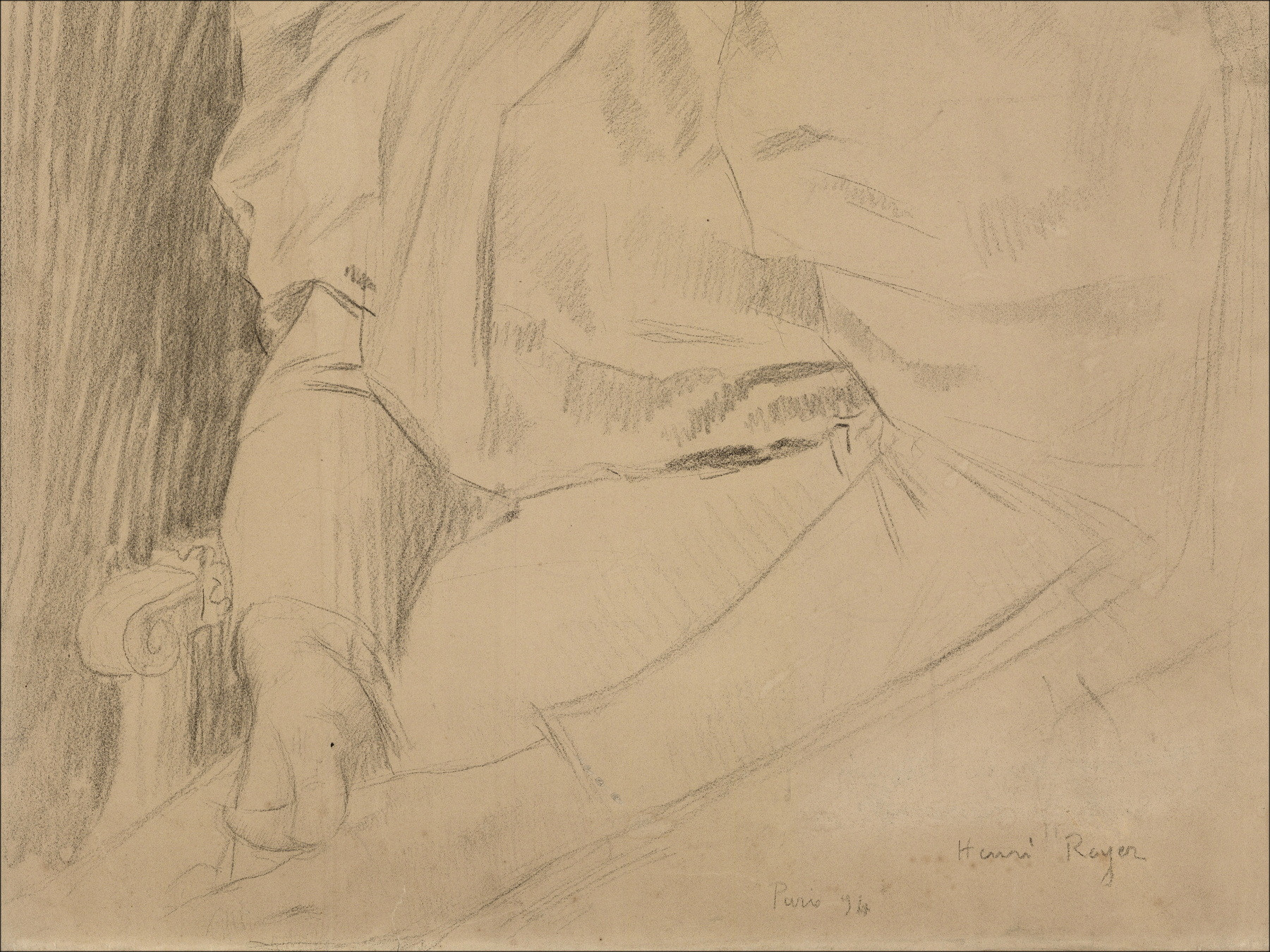 Henri-Paul Royer Portret van een vrouw, originele tekening gedateerd 1894