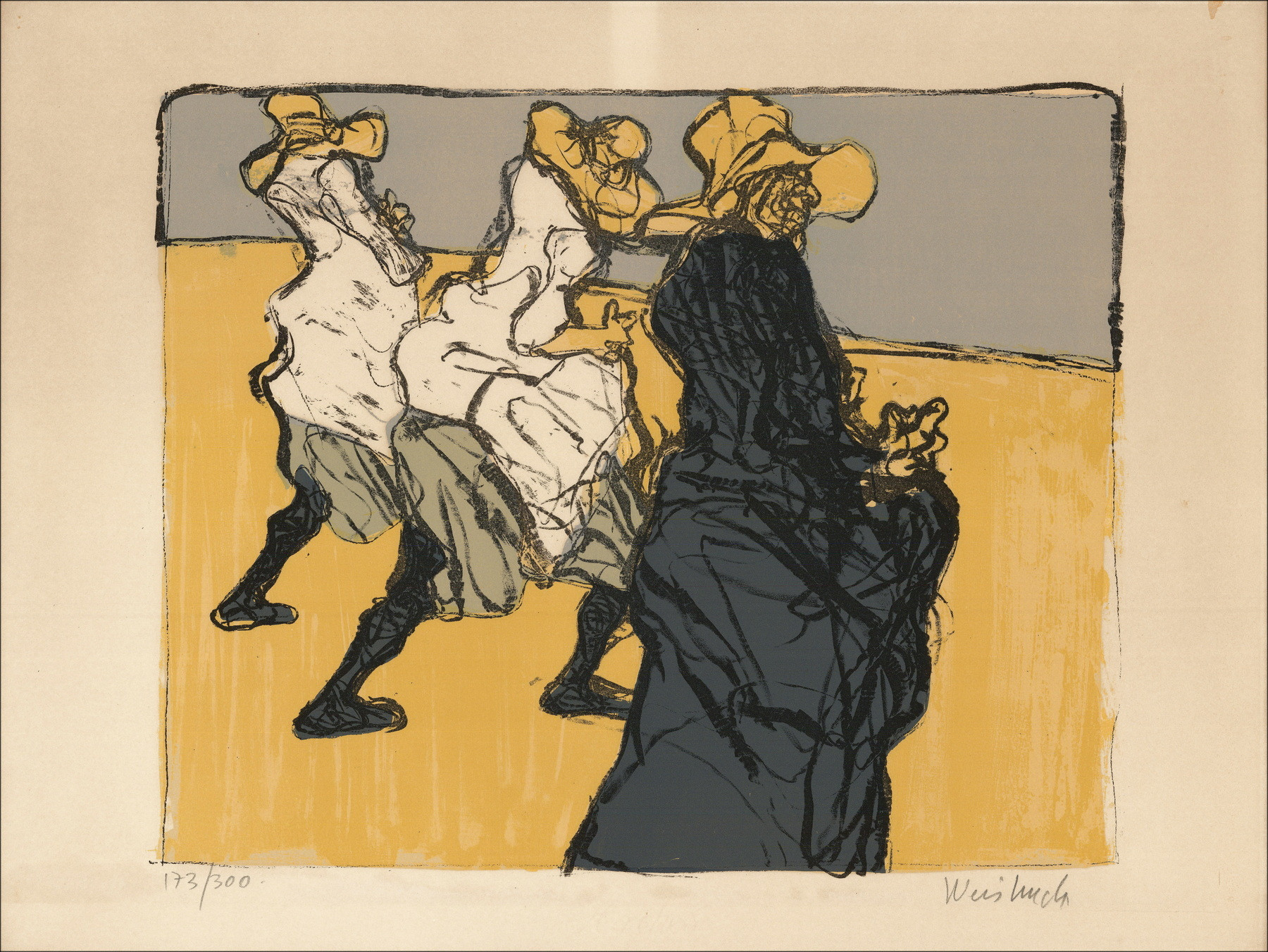 WEISBUCH Claude - Originele lithografie "Vrouwen uit Lotharingen op het veld" 55x65cm - 1959