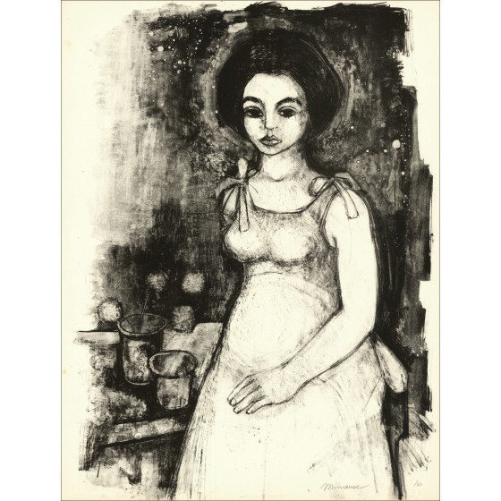 André Minaux Portrait of a Woman, original signed lithograph