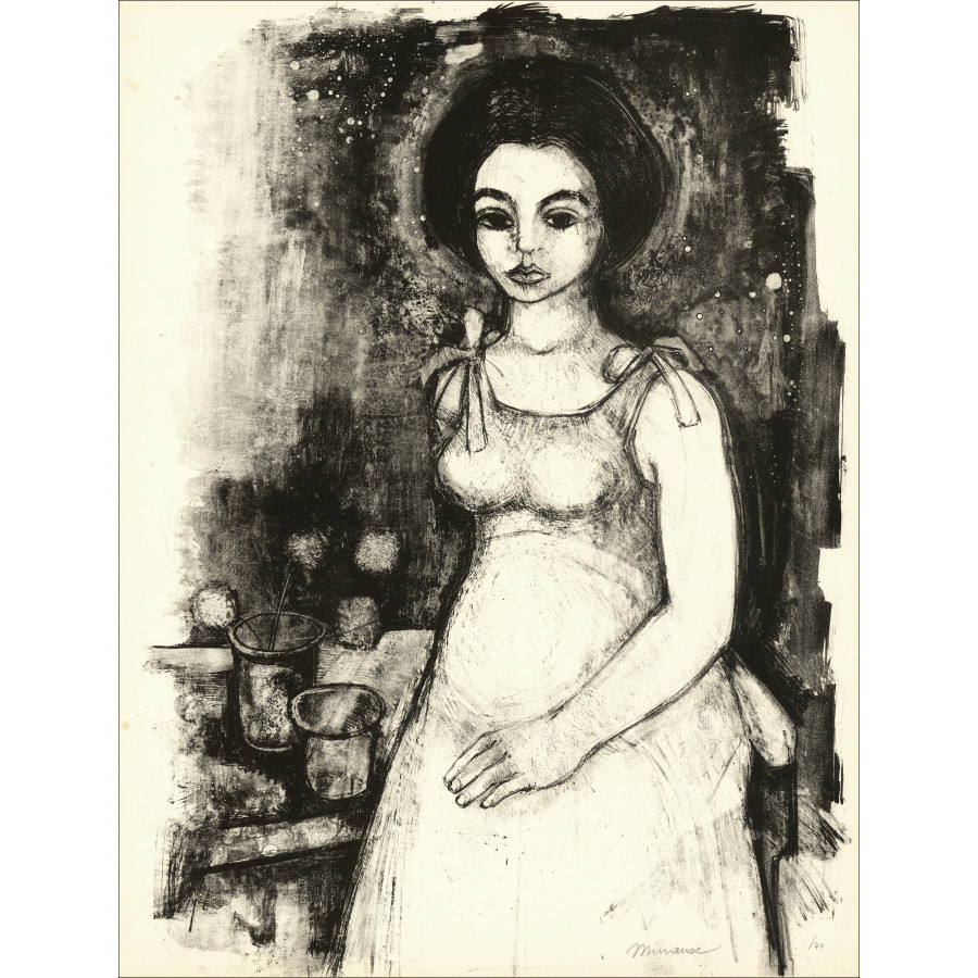 André Minaux Portret van een vrouw, originele gesigneerde lithografie