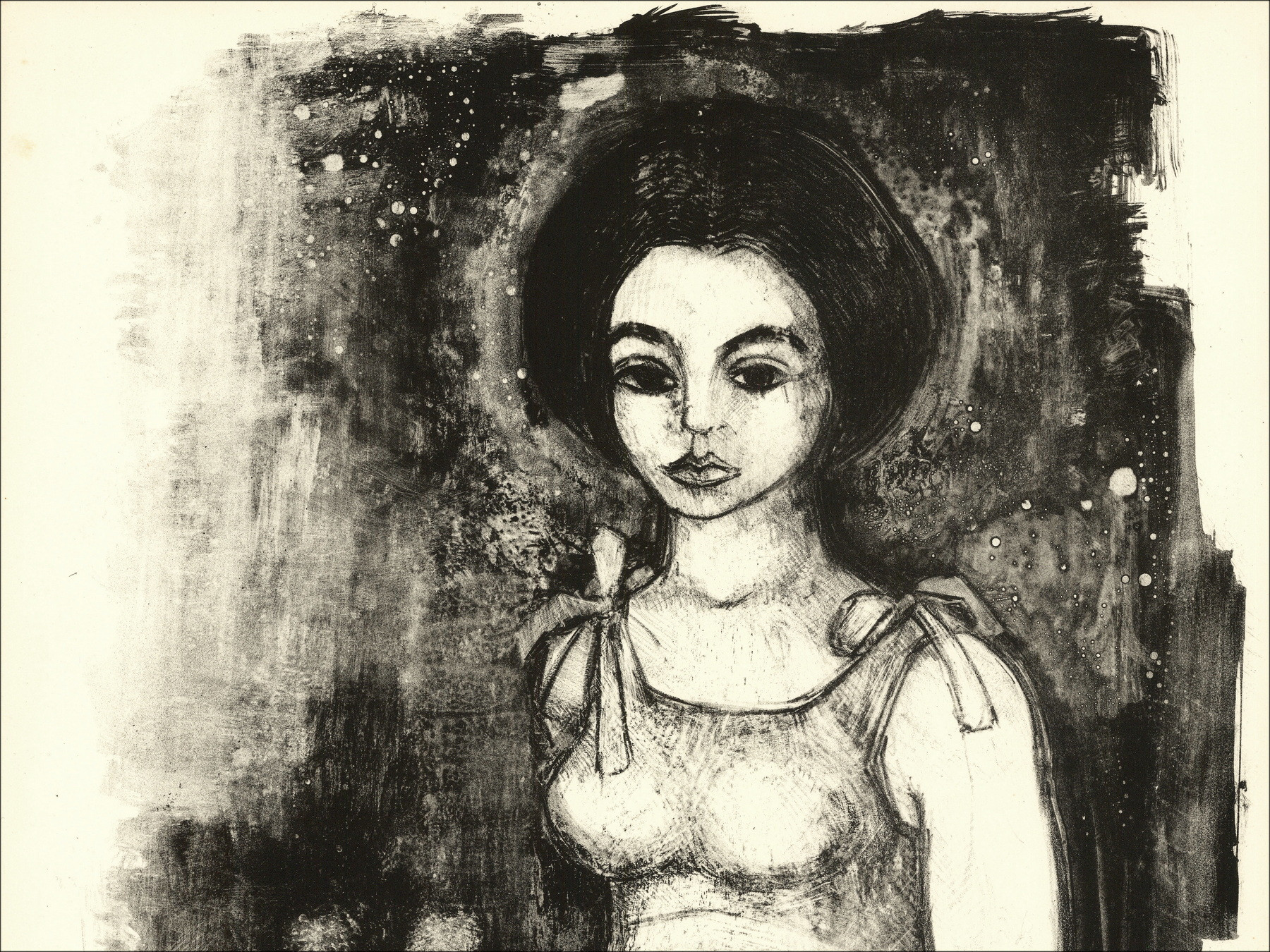 André Minaux Retrato de mujer, litografía original firmada
