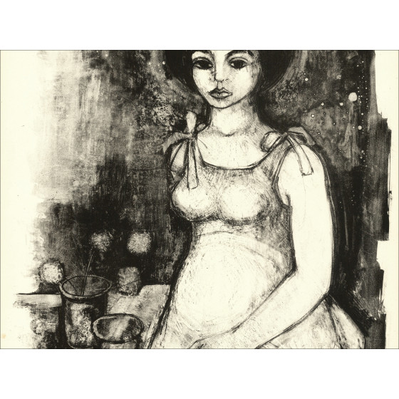 André Minaux Portret van een vrouw, originele gesigneerde lithografie