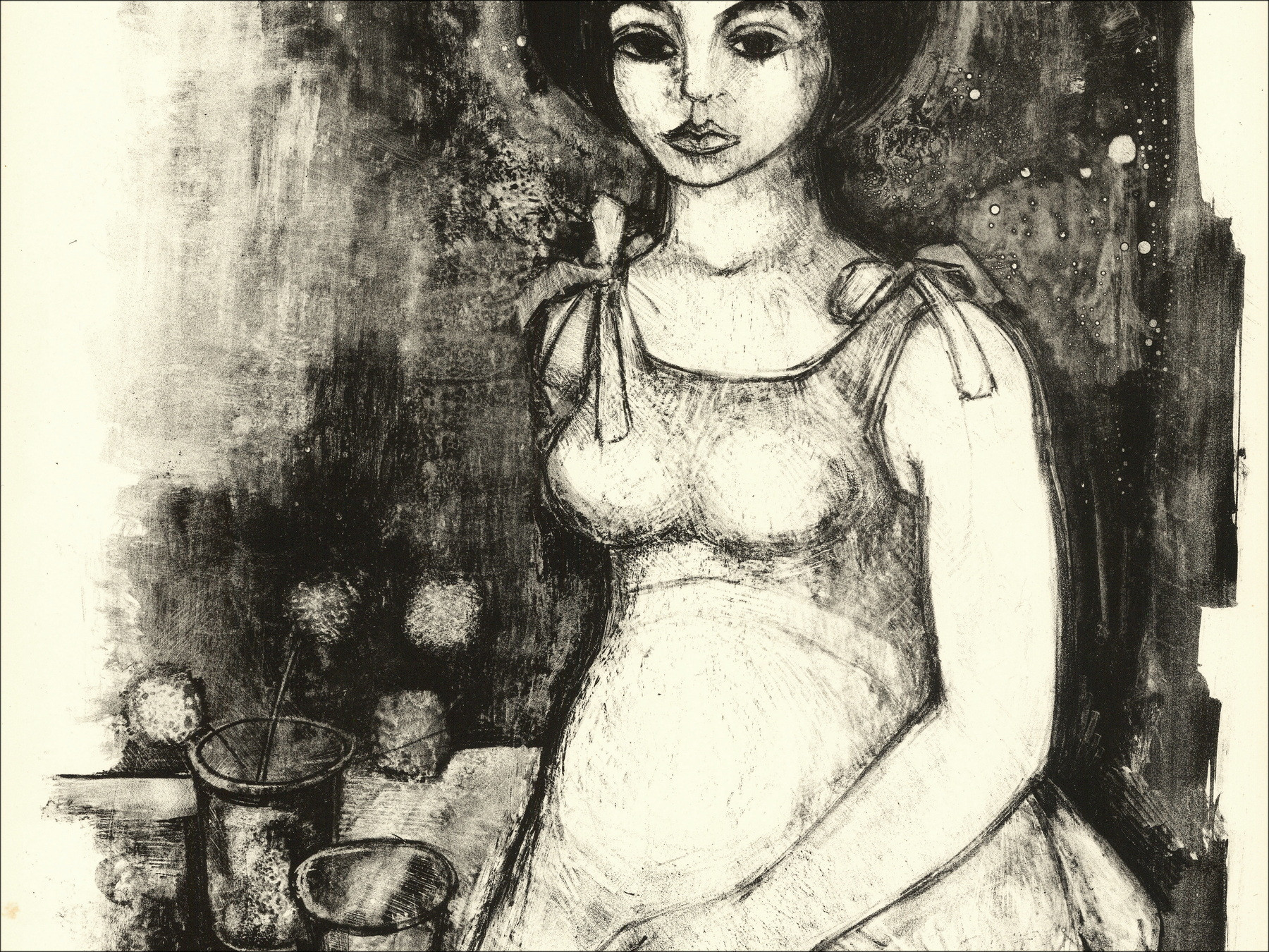 André Minaux Porträt einer Frau, signierte Original-Lithografie