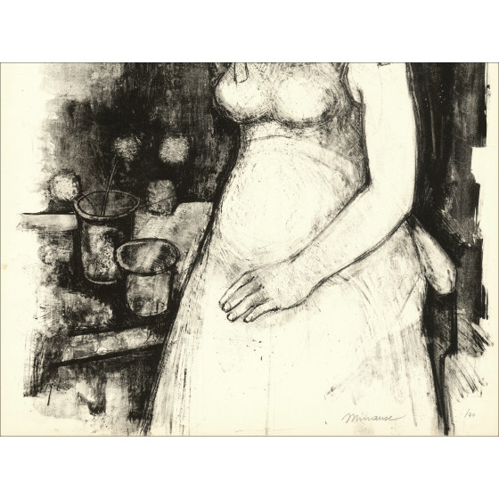 André Minaux Portret van een vrouw, originele gesigneerde lithografie