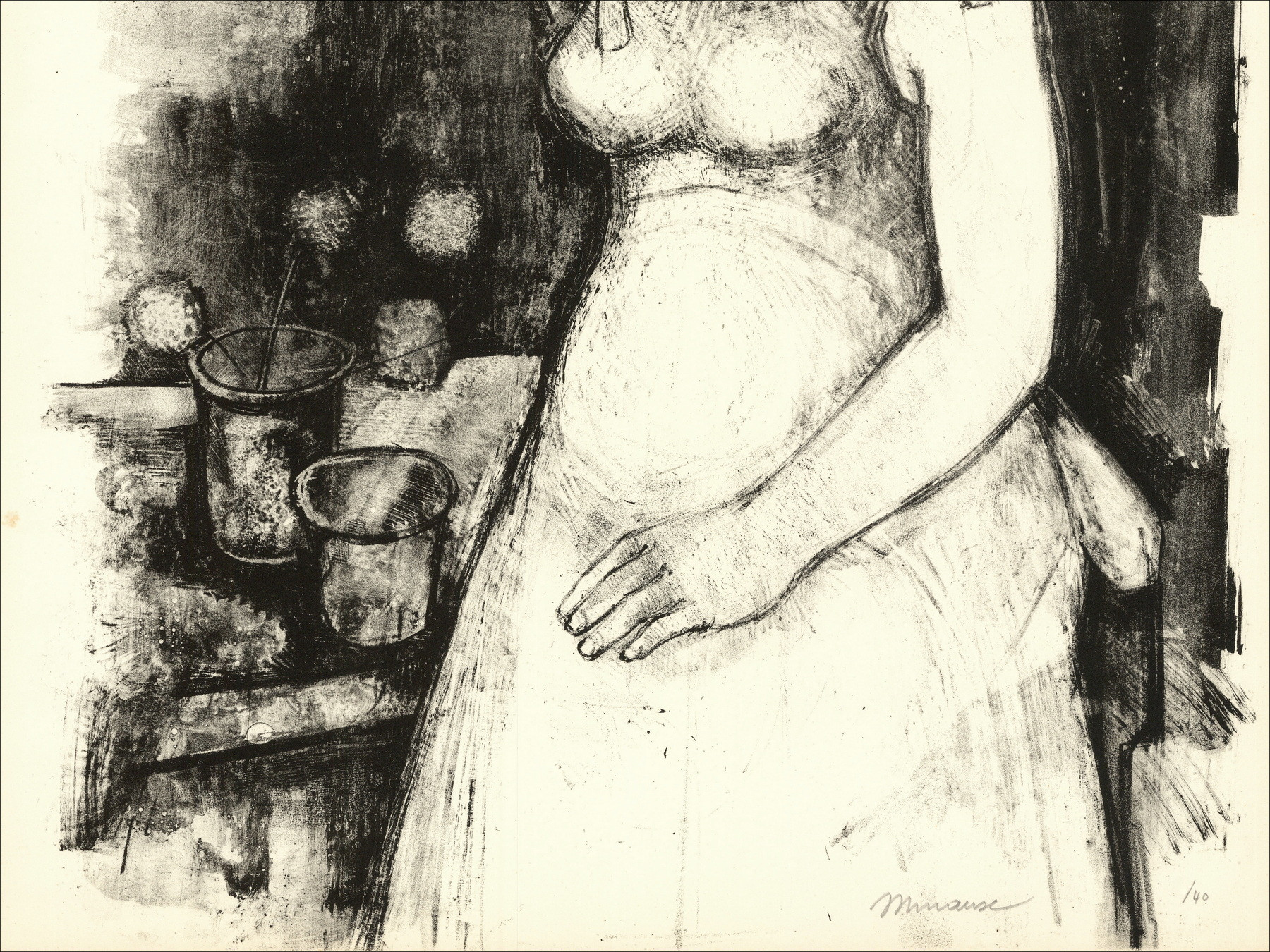 André Minaux Portret van een vrouw, originele gesigneerde lithografie