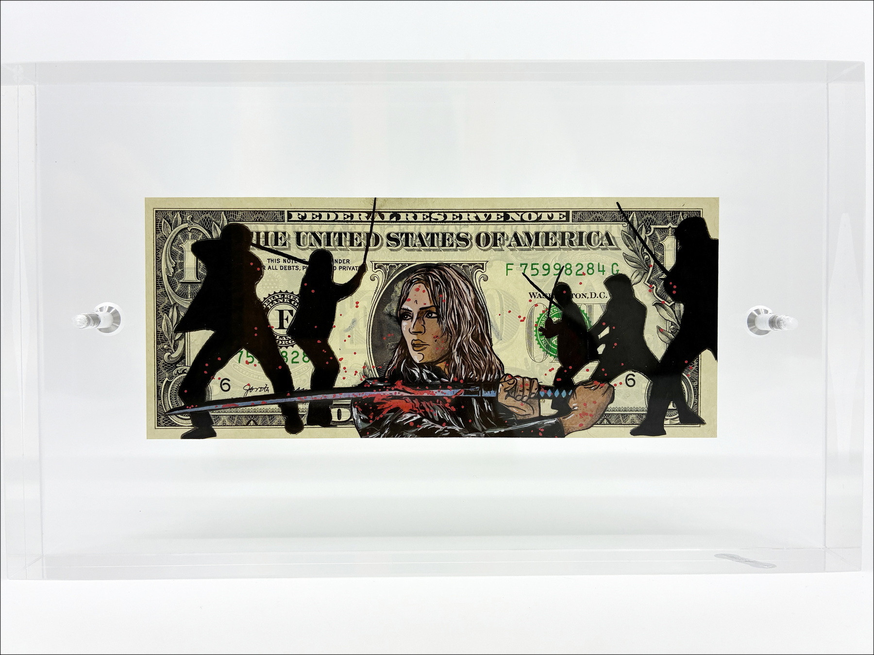 PAZBLANDINA - Originele tekening op Dollar $ "Kill Bill - 2" 6,6x15,6cm - 2026