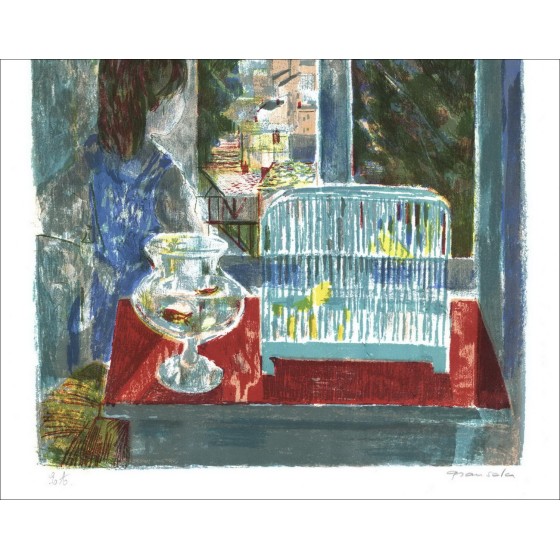 Emilio GRAU-SALA - Original Lithograph "La Käfig aux oiseaux" 66x50cm - Signiert in Bleistift