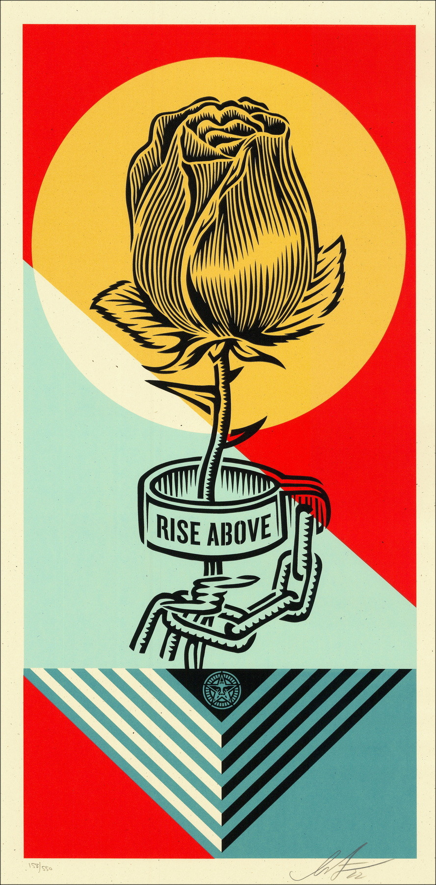 SHEPARD FAIREY (OBEY) - Siebdruck "RISE ABOVE ROSE GEOMETRIC" 61x30cm - 2022