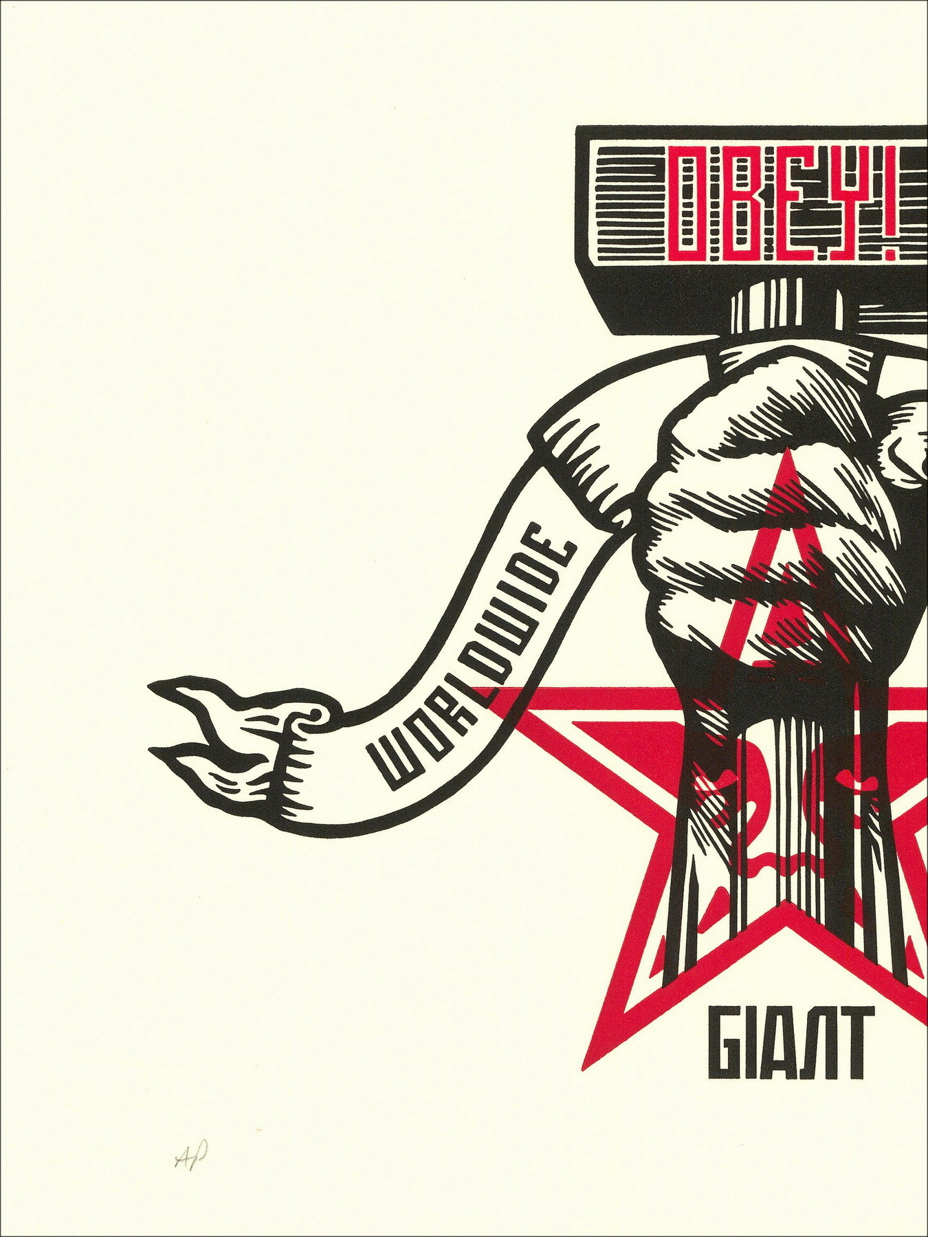 Shepard Fairey Hammer and Fist Letterpress 2019, AP firmata