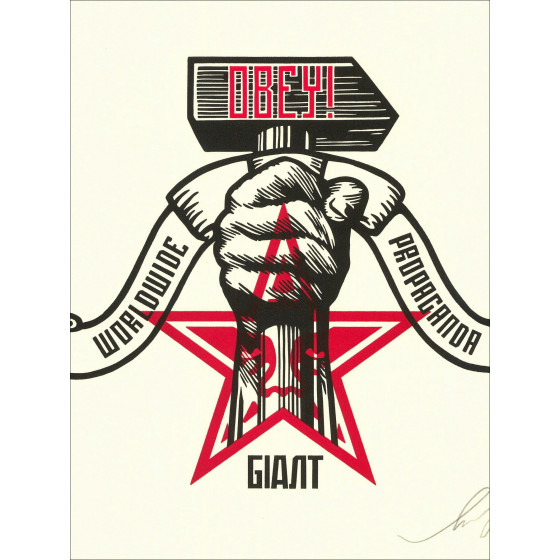 Shepard Fairey Hammer und Faust Letterpress 2019, signierte AP