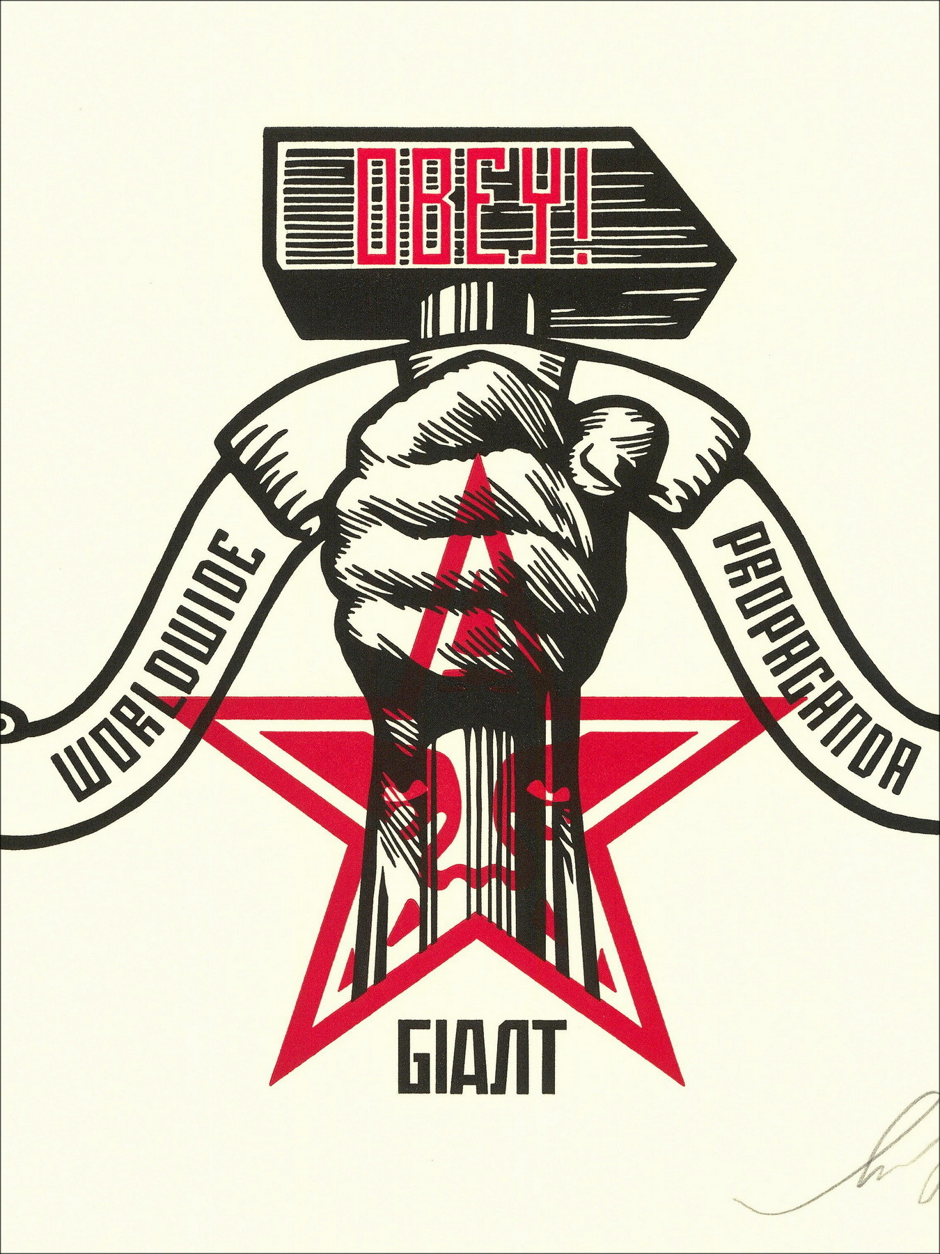 Shepard Fairey Hammer and Fist Letterpress 2019, AP firmata