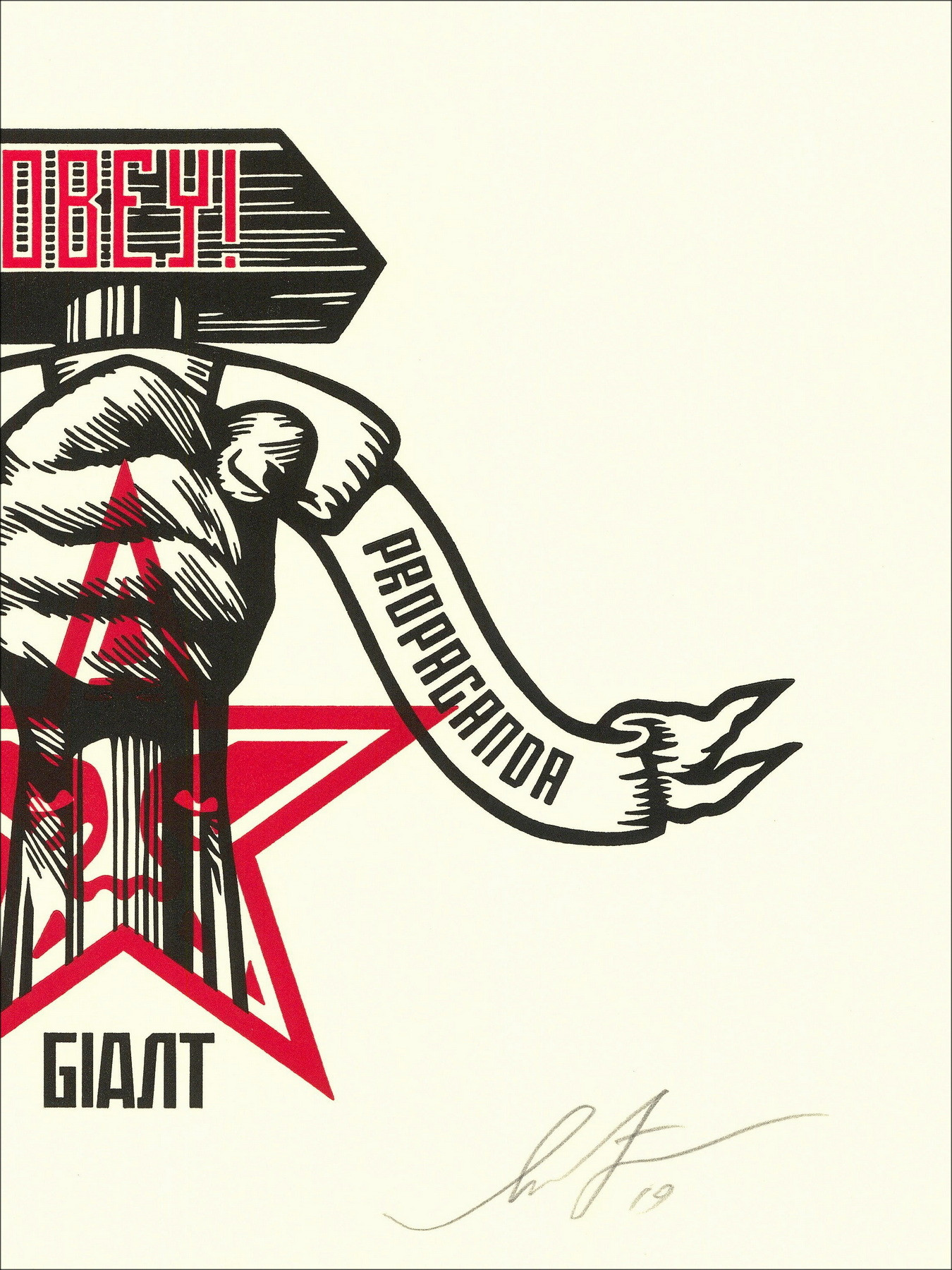 Shepard Fairey Hammer and Fist Letterpress 2019, AP firmata