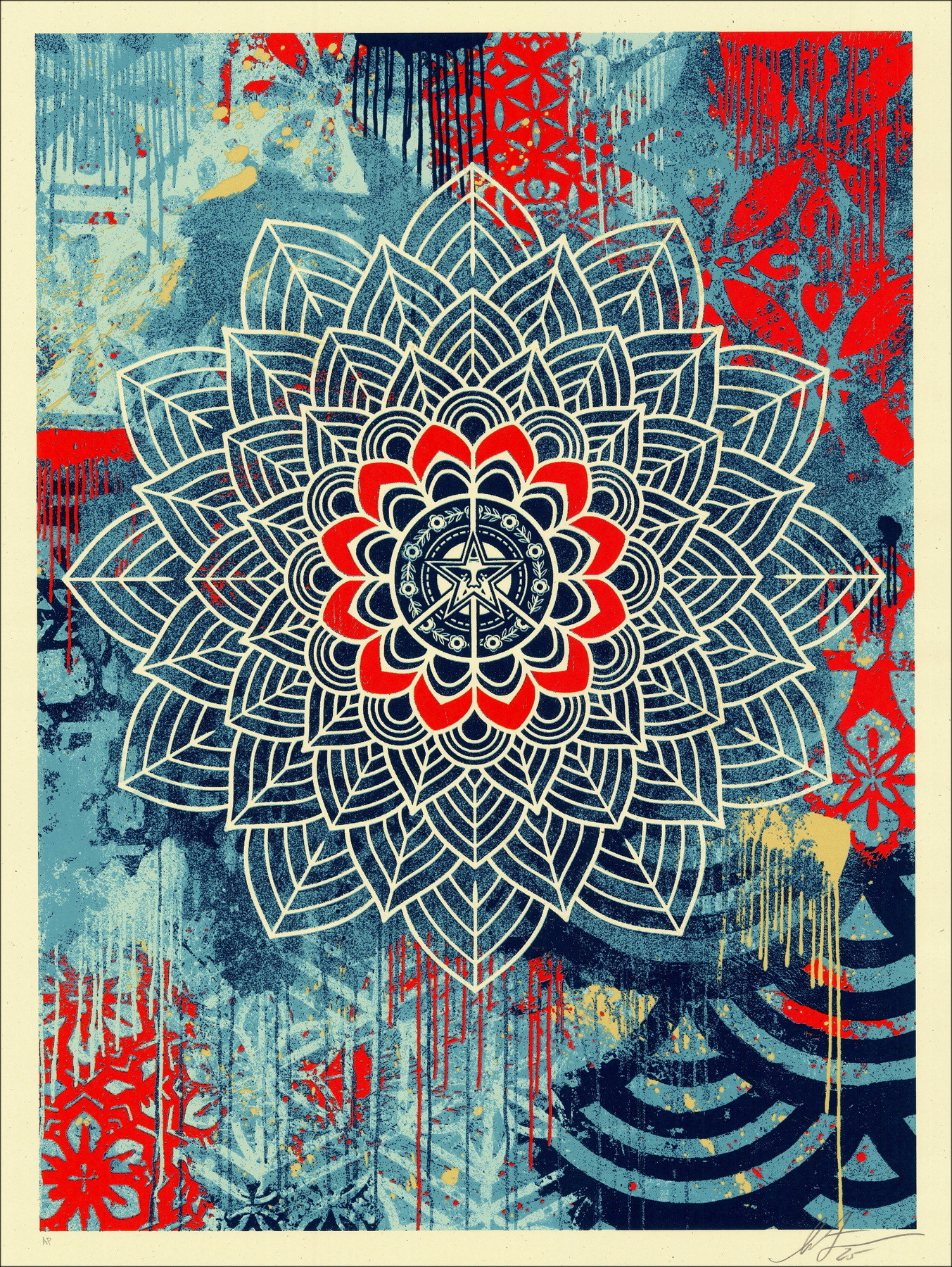 Shepard Fairey Chaos Mandala 2 2025, signed screen print AP