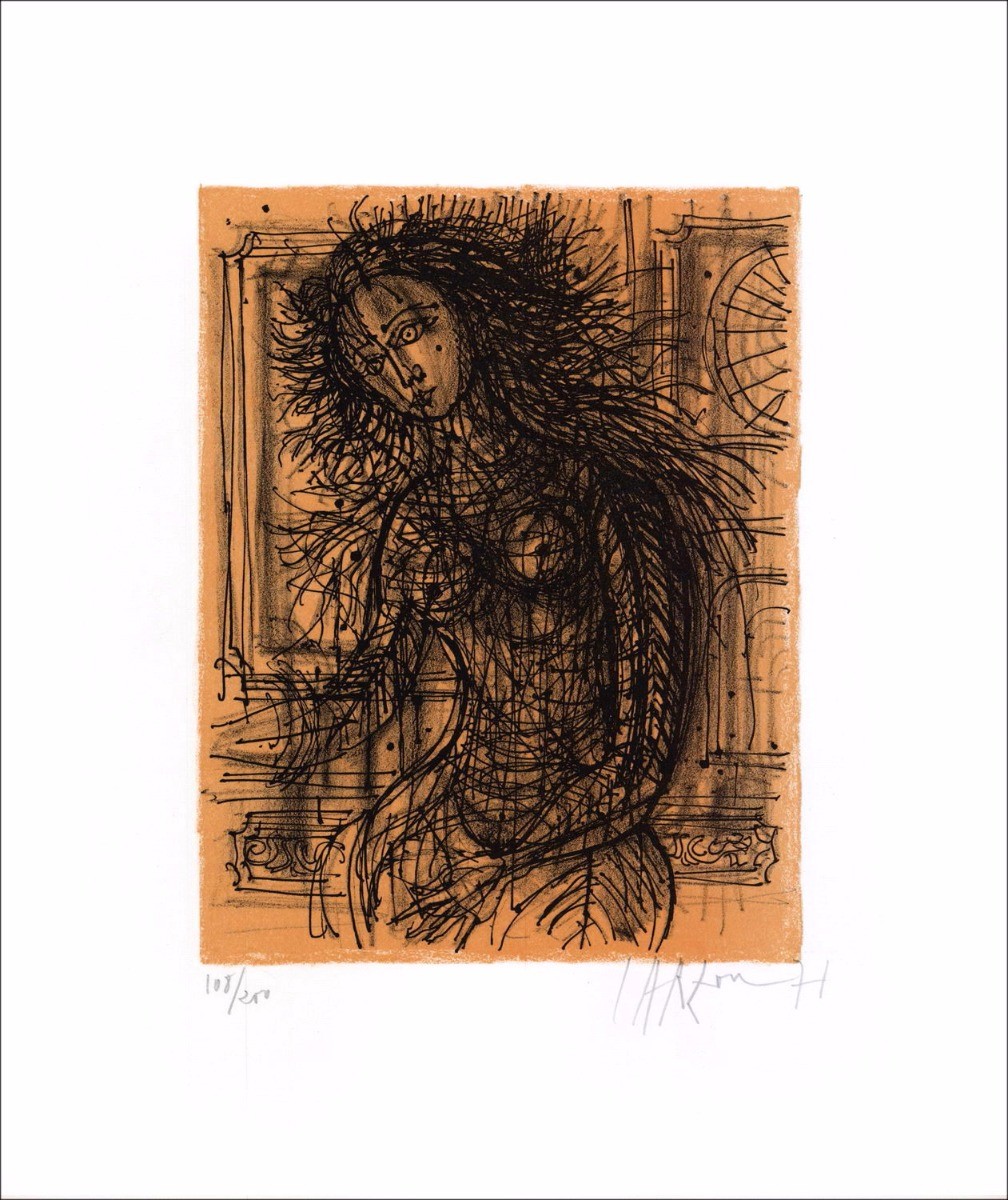 Kaufen Original Lithographie Porträt der Frau Jean Carzou 33x27cm 1971