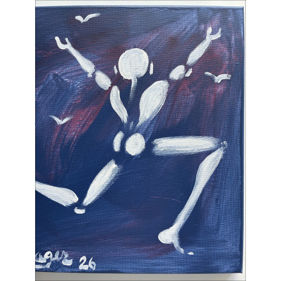 MESNAGER Jérôme - Schilderij in acryl "De man in het wit en de vogels - 2" 30x30m - 2026