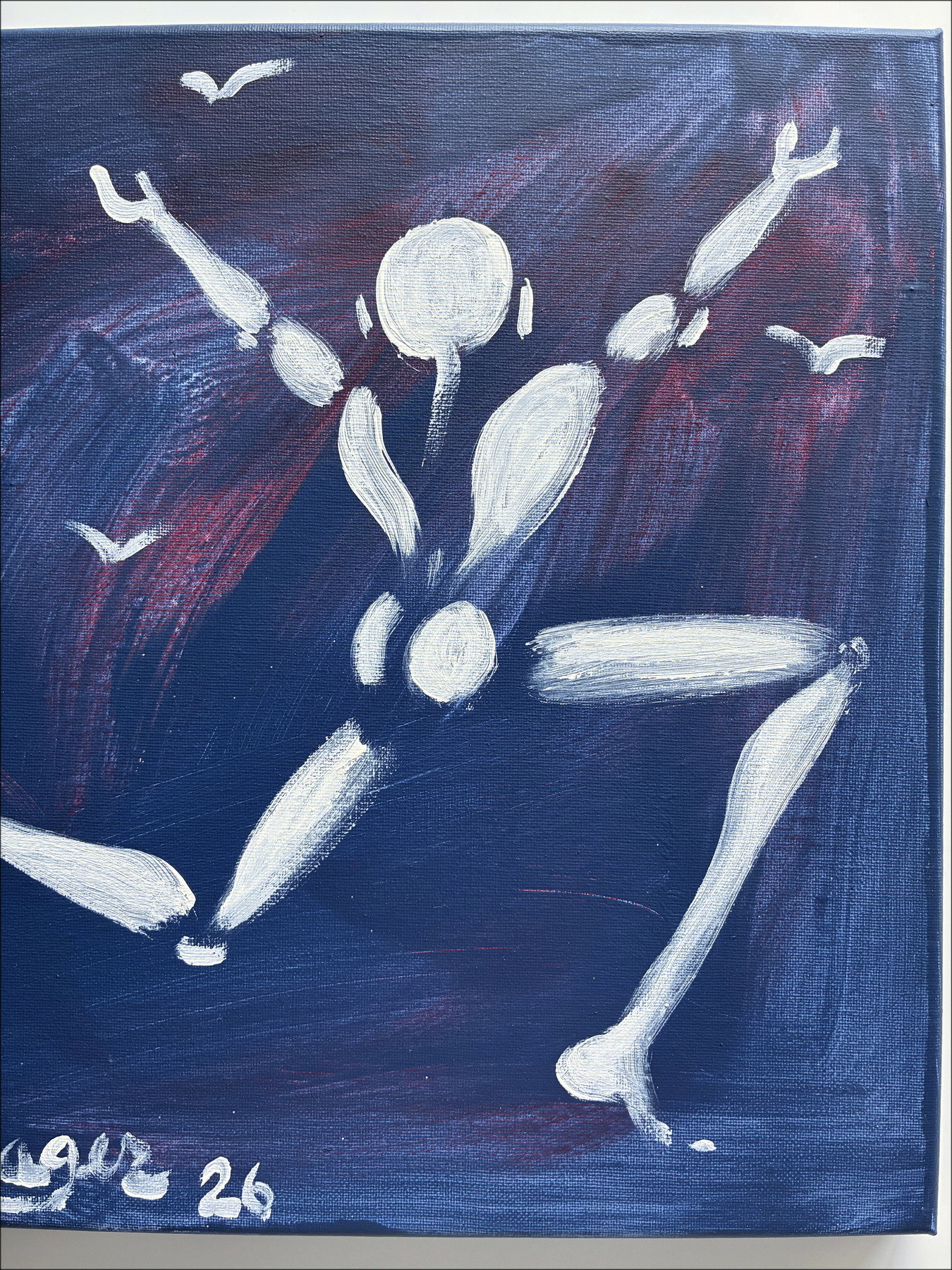 Jérôme Mesnager El Hombre de blanco y los pájaros II, pintura original