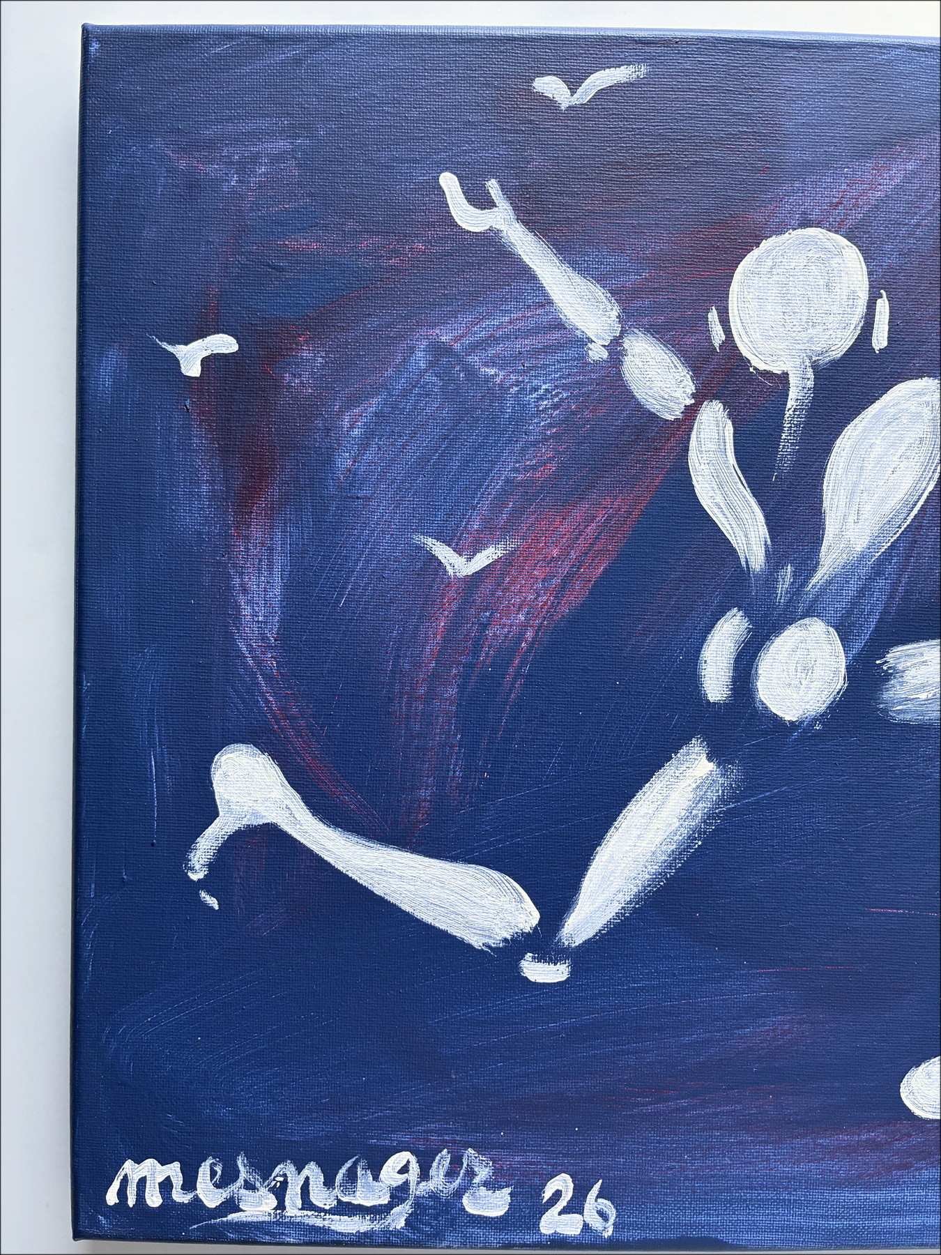 Jérôme Mesnager L’Homme en blanc et les oiseaux II, peinture originale