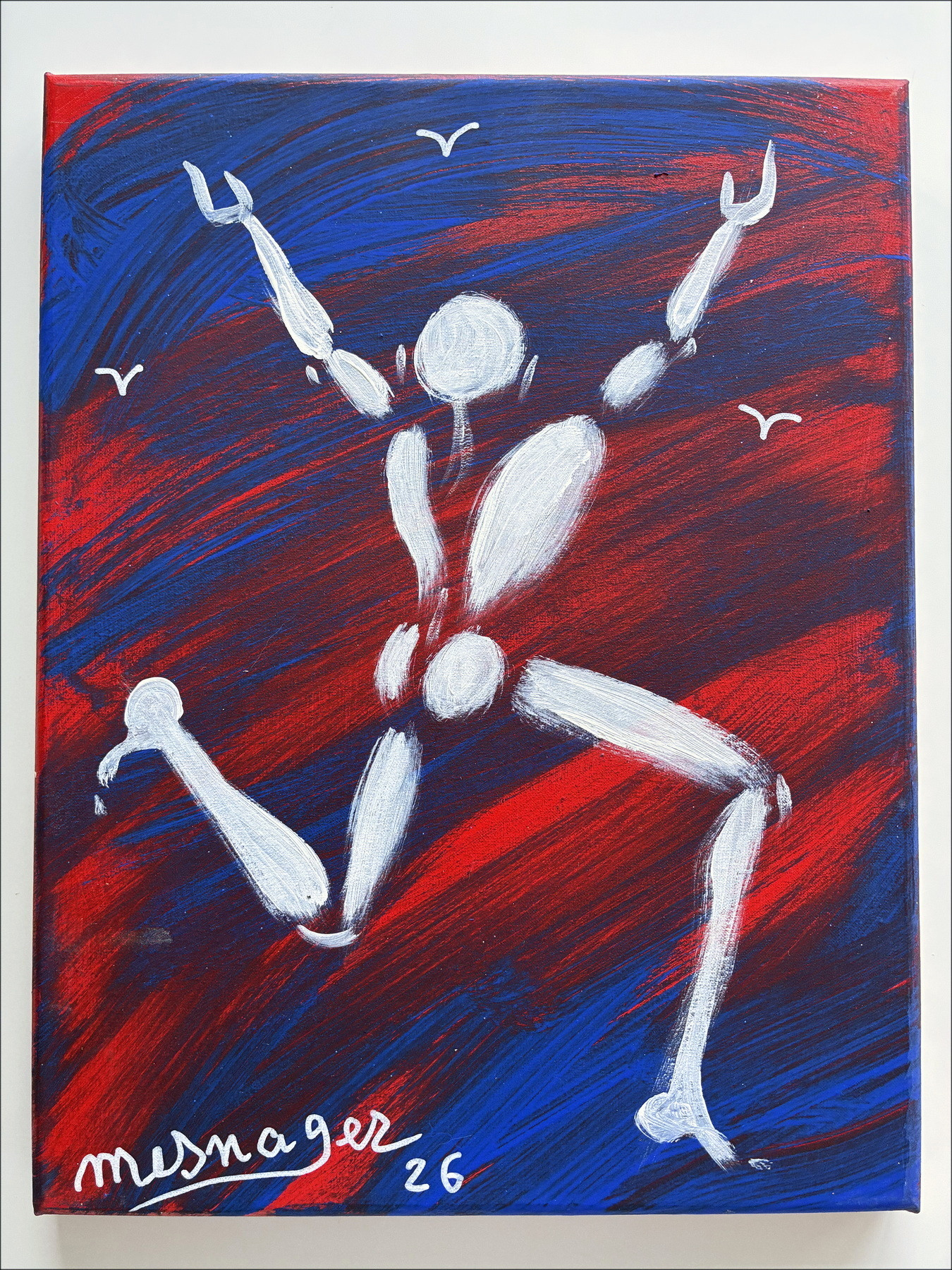 Jérôme Mesnager De Man in het wit rood, origineel schilderij