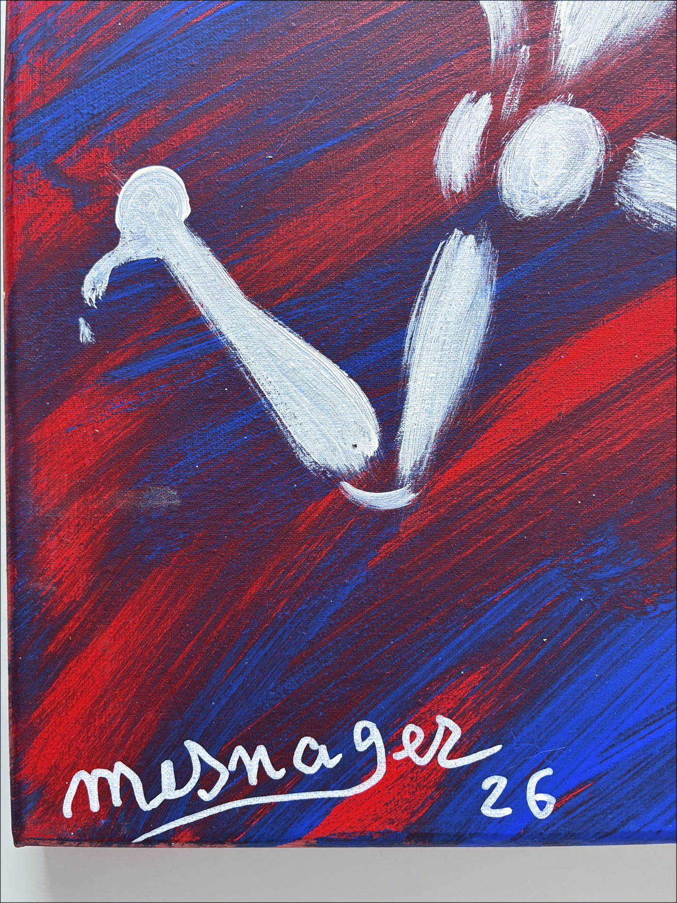 Jérôme Mesnager De Man in het wit rood, origineel schilderij