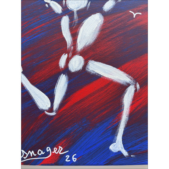 Jérôme Mesnager De Man in het wit rood, origineel schilderij