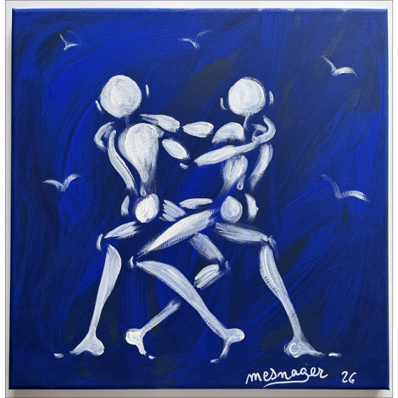 Jérôme Mesnager The Blue Couple, original painting on canvas