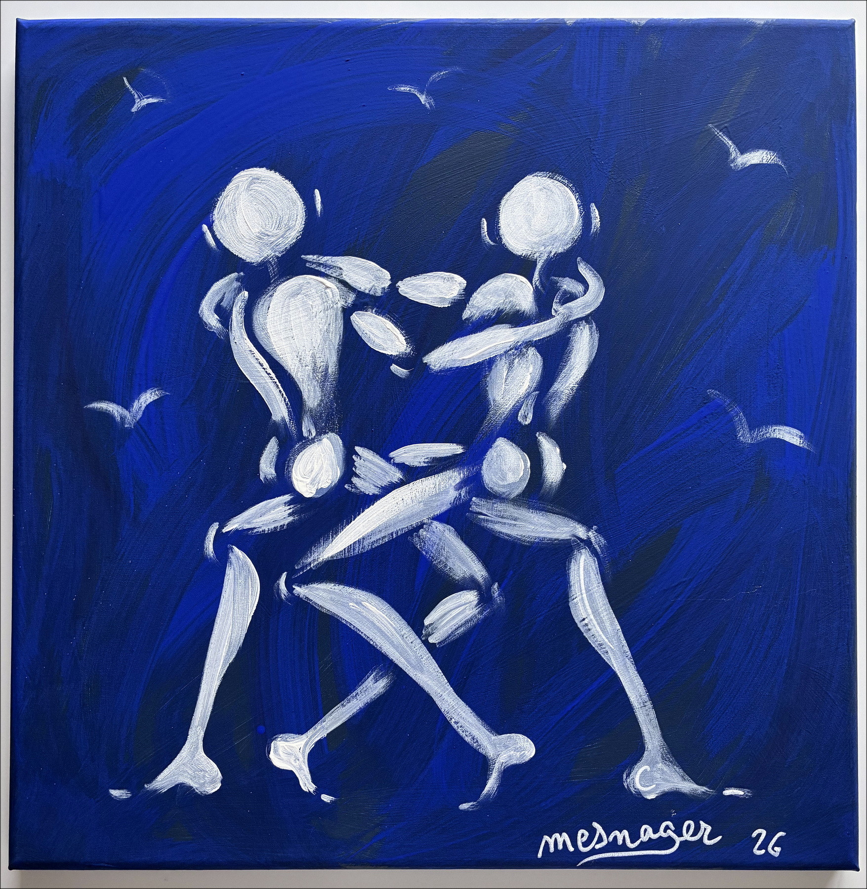 Jérôme Mesnager Le Couple Bleu, peinture originale sur toile