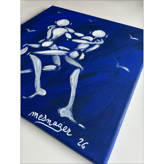 Jérôme Mesnager Le Couple Bleu, peinture originale sur toile