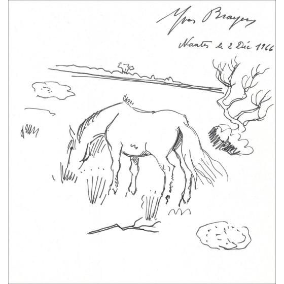 Yves Brayer, Paard in de Camargue (1966) | Originele getekende handtekening