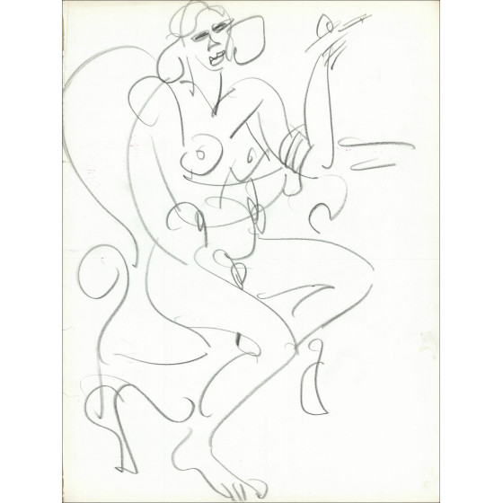 GEN PAUL - Originalzeichnung mit Bleistift "Nackte Frau" 65x49cm