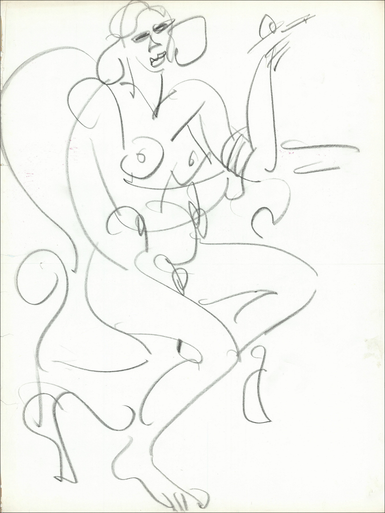 GEN PAUL - Dibujo original a lápiz "Mujer desnuda" 65x49cm