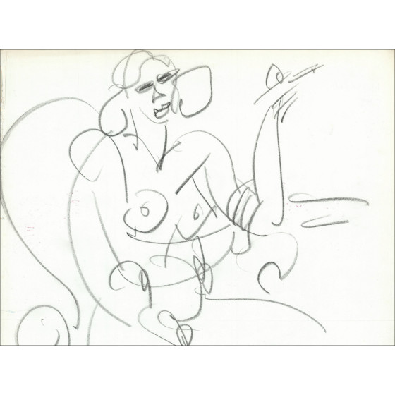 GEN PAUL - Dibujo original a lápiz "Mujer desnuda" 65x49cm