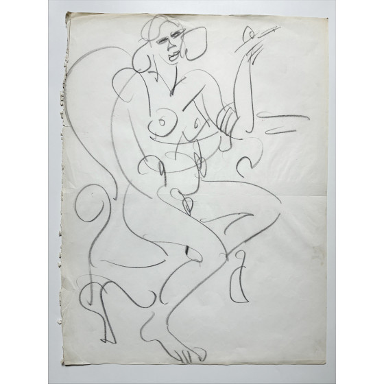 GEN PAUL - Dessin original au crayon "Femme nue" 65x49cm
