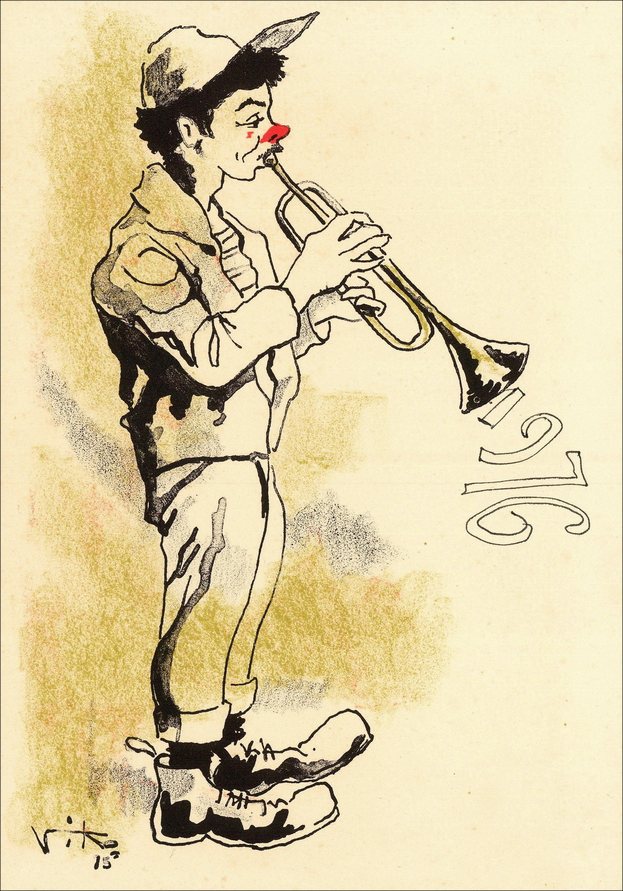 VIKO Victor - Original lithograph "Trumpeter" 22x15cm - 1976