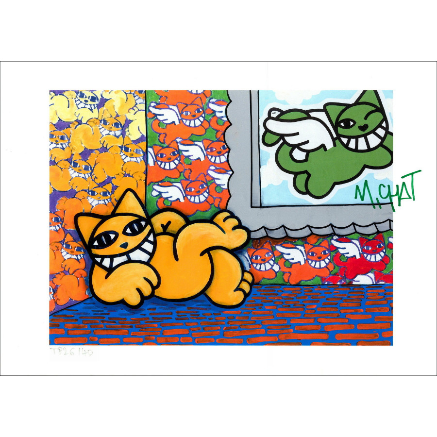 M.Chat Thoma Vuille, Ronron et Chat ailé 2023, litografia