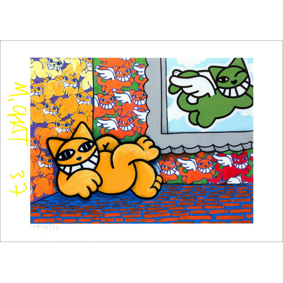 Mr. Chat Thoma Vuille, Ronron and Winged Cat 2023, lithograph