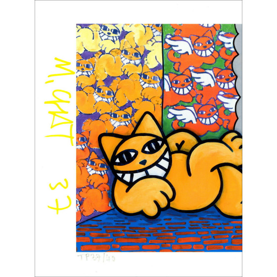 M.Chat Thoma Vuille, Ronron et Chat ailé 2023, lithographie