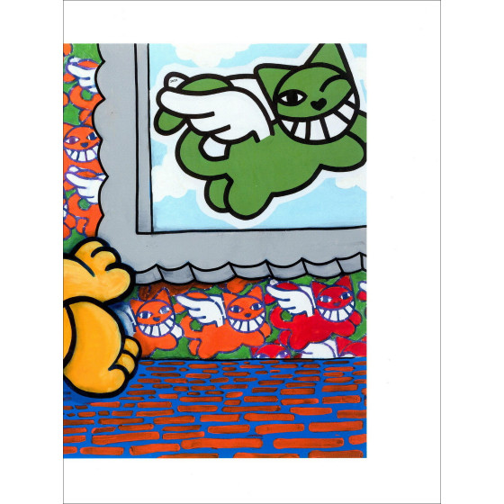 M.Chat Thoma Vuille, Ronron et Chat ailé 2023, lithographie
