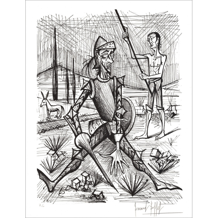 Kopie von BUFFET Bernard - Original-Lithografie "Don Quichotte die Begegnung mit den Maultierführern" S/W - 76x58cm - 1989