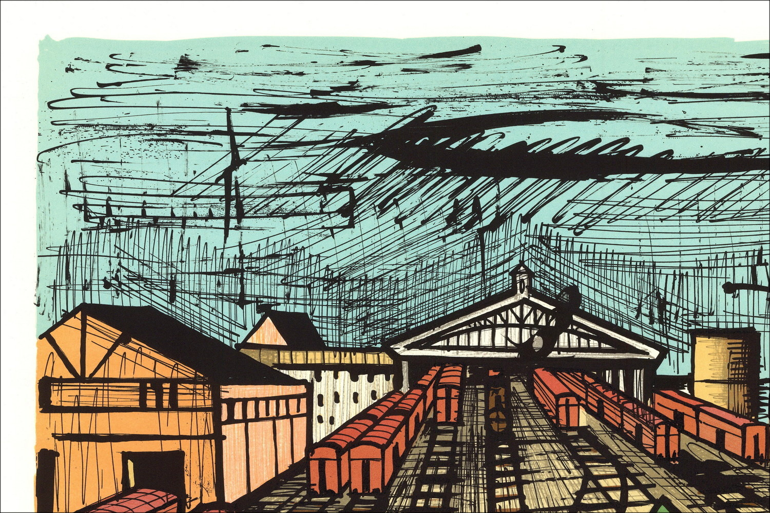 Bernard Buffet Der Bahnhof 1984, Original signierte Lithographie