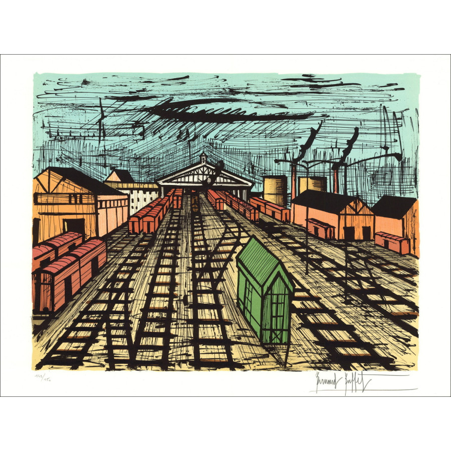 Bernard Buffet La Gare 1984, Ondertekende originele lithografie