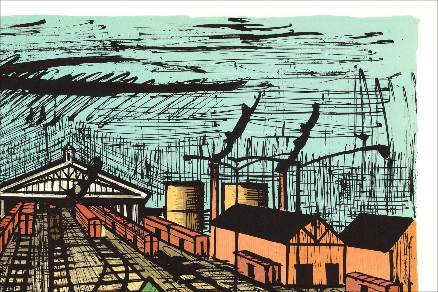 Bernard Buffet Der Bahnhof 1984, Original signierte Lithographie