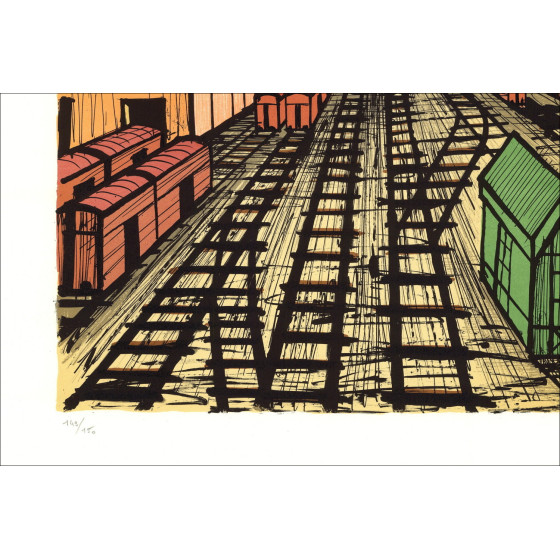 Bernard Buffet The Train Station 1984, Original signed Lithograph