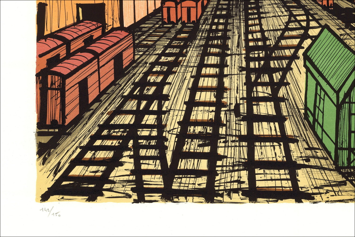 Bernard Buffet Der Bahnhof 1984, Original signierte Lithographie