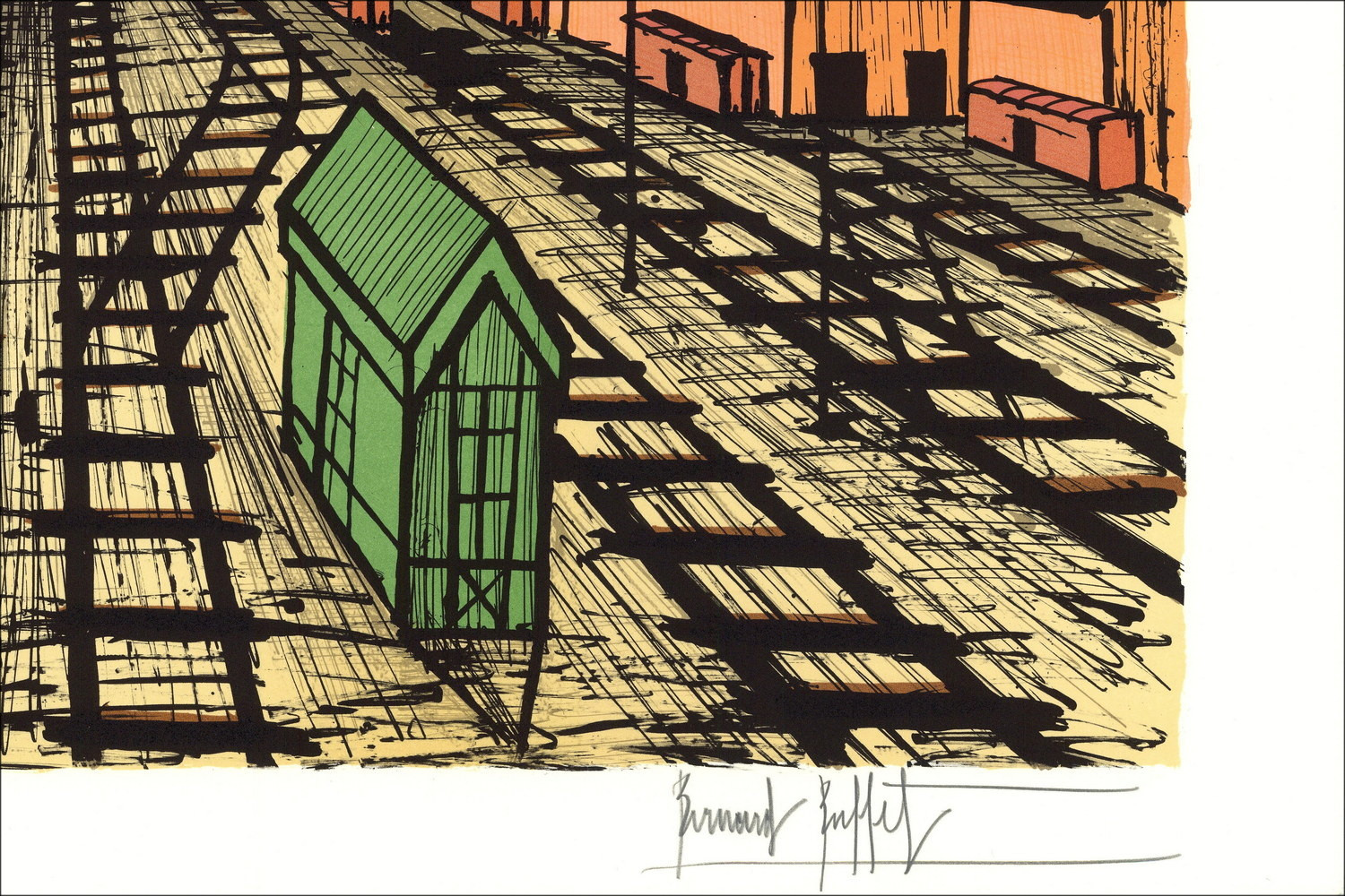 Bernard Buffet La Gare 1984, Ondertekende originele lithografie