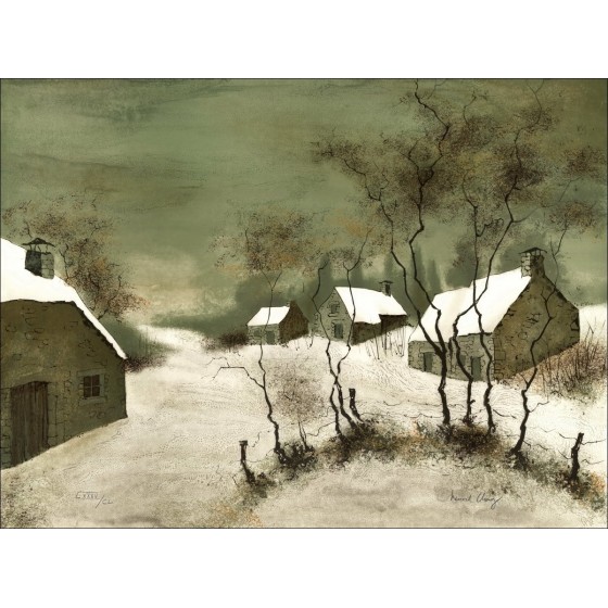 Bernard Charloy: Paisaje nevado de Lorraine Original Litografía numerada y firmada en lápiz