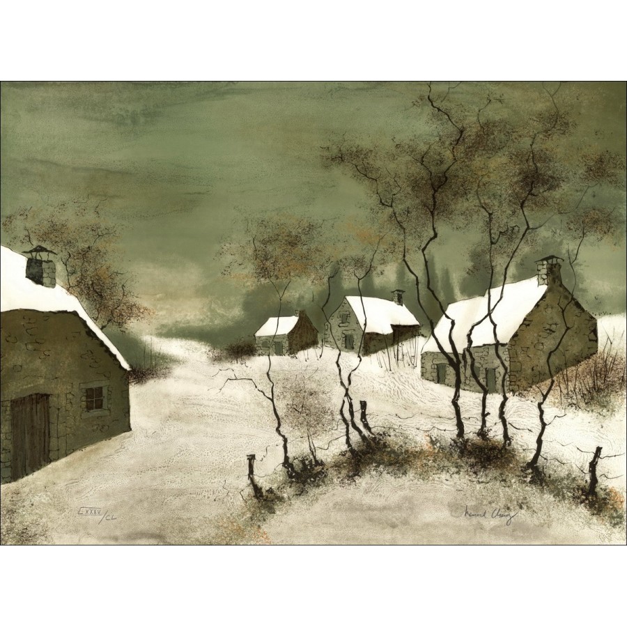 Bernard Charloy: Paisaje nevado de Lorraine Original Litografía numerada y firmada en lápiz