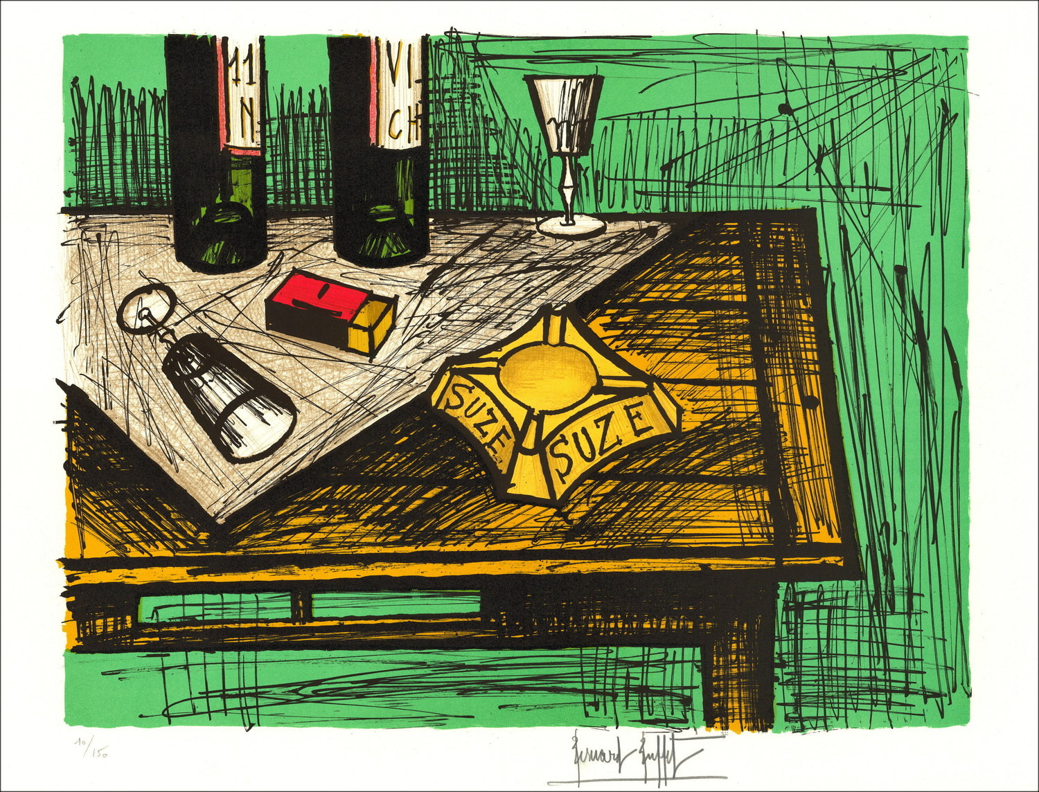 Bernard Buffet Stilleven met asbak 1982, Originele lithografie